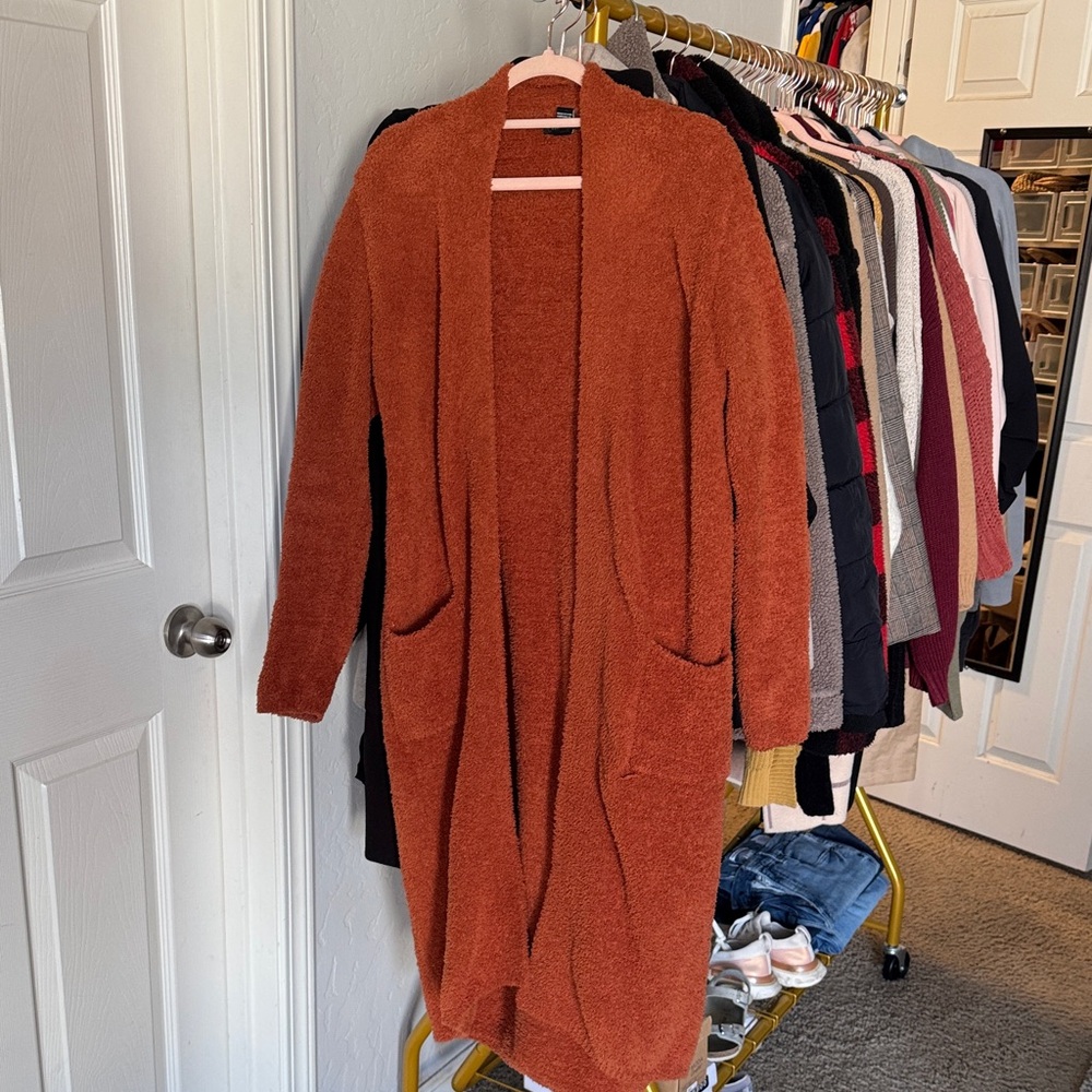 Women's Cozy Open Front DUSTER Sweater - Rust
